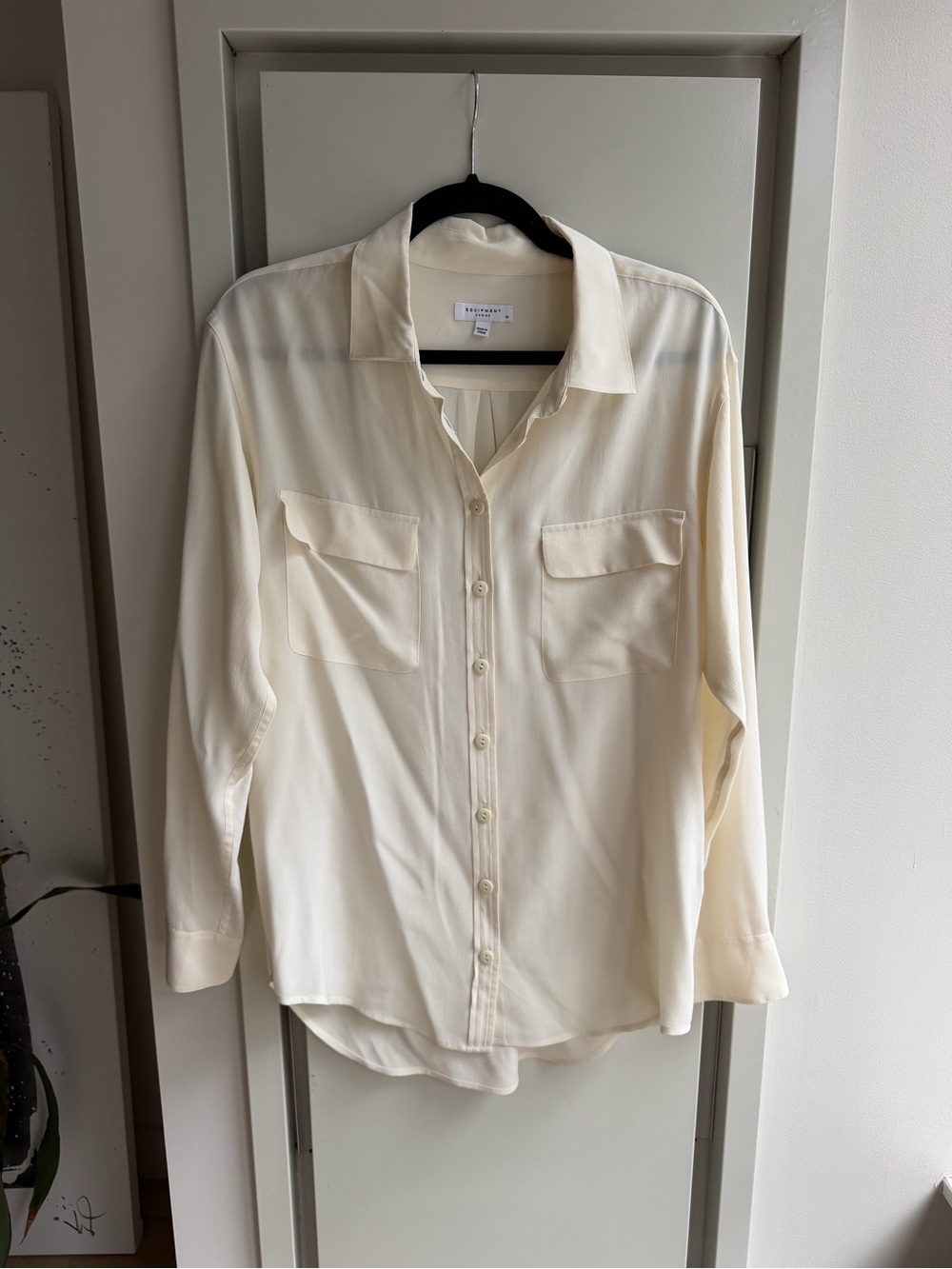 Equipment Cream Button-Front Blouse with Chest Pockets